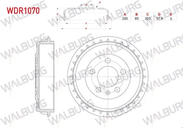 Fren Kampanası Arka 5 Delik 250X65x203x57,9 Polo 1.0 TSI-1.6 TDI 18-/ Arona 1.0 TSI-1.6 TDI 17-/ Ibiza 1.0 TSI-1.6 TDI 17-/ Scala 1.0 TSI-1.5 TSI-1.6 TDI 19-/ Kamıq 1.0 TSI-1.5 TSI-1.6 TDI 19 -