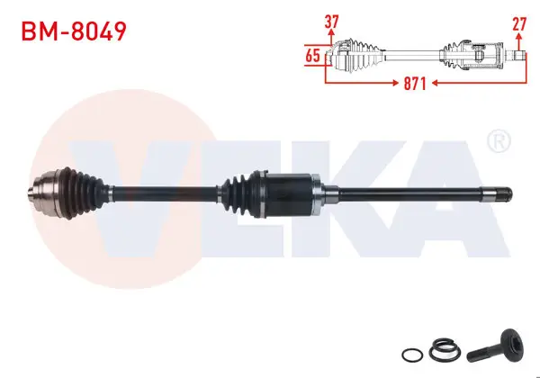 Komple Aks Sağ On Uzunluk 871mm BMW 5 Serisi Gran Turısmo (F07) 530D-535D A-T 2010-2017 / 7 Serisi (F01) 730D-740 D-750 İ A-T 2009