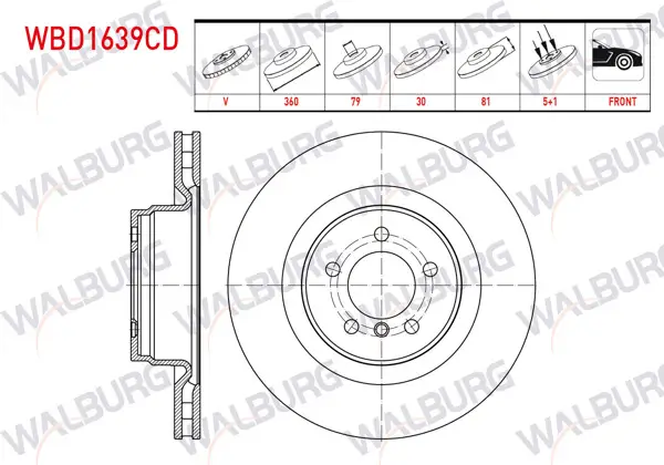Fren Diski Ön Havalı Kaplamalı Performans Delikli 5 Bjn 360X30x79x81 Range Rover III (L322) 3.6 4.2 5.0 4X4 2005-2012