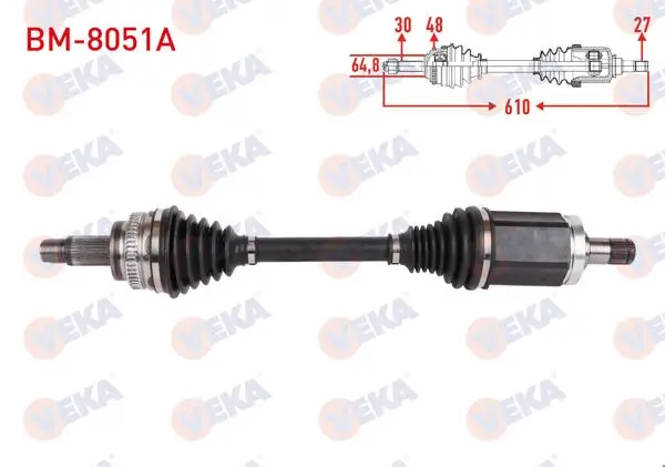 Komple Aks Sol Ön ABS li 48 Dıs Uzunluk 610mm BMW 5 Serisi (E60) 530İ-530D Xdrive A-T / M-T 2007-2009