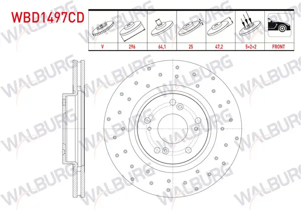 Fren Diski Ön Havalı Kaplamalı Performans Delikli 5 Bjn 296X25x64,1X47,2 Honda Accord VIII (Cu) 2.0 I-Vtec 2008-2015