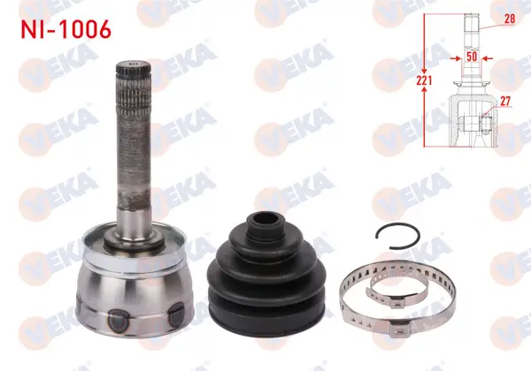 Aks Kafası Sol-Sağ On Dıs Uzunluk 221mm Nissan Pick Up (D22) 2.5 D 4X4 1998 -
