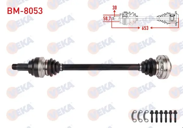 Komple Aks Sol-Sağ Arka Uzunluk 653mm 5 Serisi (E60) 520D-525D-525İ A-T / M-T 2005-2009 / 3 Serisi (E90) 335İ-335Xi A-T / M-T 2006-2011 / 6 Serisi (E63) 630İ 2004-2010