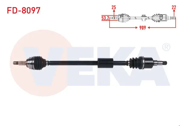 Komple Aks Sağ On Uzunluk 909mm Ford Fiesta VII 1.0 Ecoboost A-T 2017 -