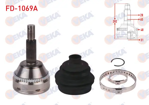 Aks Kafası Sol-Sağ On Dıs ABS li 48 Dıs 28X31x65 Uzunluk 202mm Ford Transit (V347) Büyük Kafa 2006-2014