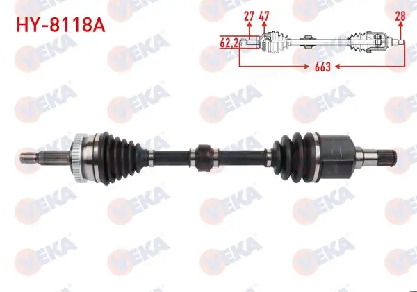 Komple Aks Sol Ön Uzunluk 663mm ABS li 47 Dıs Hyundai Sonata V 2.0 CRDI 2007 -