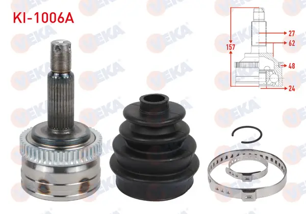 Aks Kafası Sol-Sağ On Dıs ABS li 48 Dıs 27X24x62 Uzunluk 157mm Kia Sportage (Je) 2.0 CRDI A-T / M-T 2004-2010 / Hyundai Tucson 2.0 CRDI A-T / M-T 2004-2010