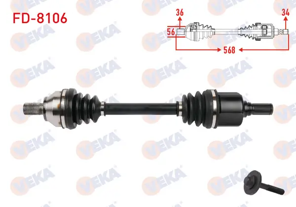 Komple Aks Sol Ön Uzunluk 568mm Ford Focus II 1.6 TDCI A-T Cvt 2004-2012