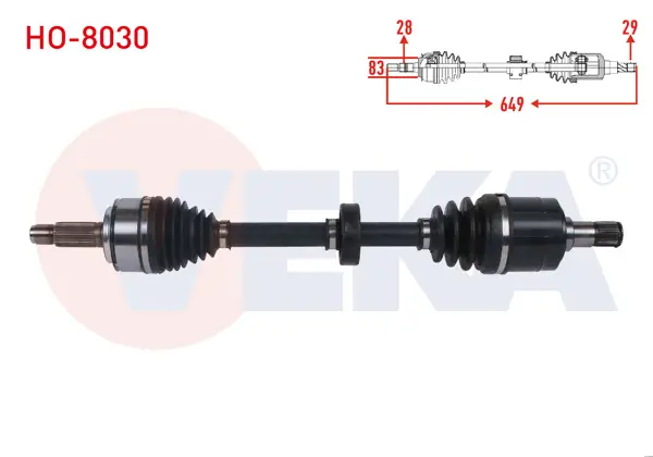 Komple Aks Sol Ön Uzunluk 649mm Honda Civic Ix (Fc5) 1.6 İ-Dtec M-T 2013-2016 / Civic X (Fc8) 1.6 İ-Dtec M-T 2017-2021