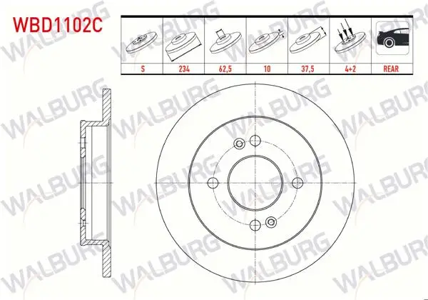 Fren Diski Arka Düz Kaplamalı 4 Bjn 234X10x62,5X37,5 Hyundai i10 1.1İ 12V-1.0 D-Cvvt-1.2 D-Cvvt 13 Jant 2008-2013 / Kia Picanto (Ba) 1.25-1.1İ 4 Bjn 2004-2011