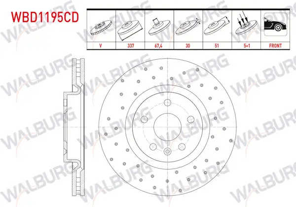 Fren Diski Ön Havalı Kaplamalı Performans Delikli 5 Bjn 337X30x67,4X51 Opel Insignia 1.6-1.6 T-2.0 CDTI-2.0 T 18 Jant 2008-