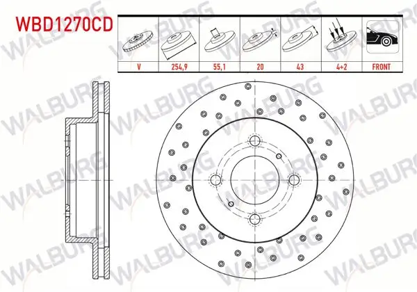 Fren Diski Ön Havalı Kaplamalı Performans Delikli 4 Bjn 254,9X20x55,1X43 Toyota Yaris 1.0İ 1999-2005 / Yaris 1.3İ 1999-2005 / Yaris 1.4 D-4D 1999-2005 / Yaris 1.5 Vvt-I 1999-2005