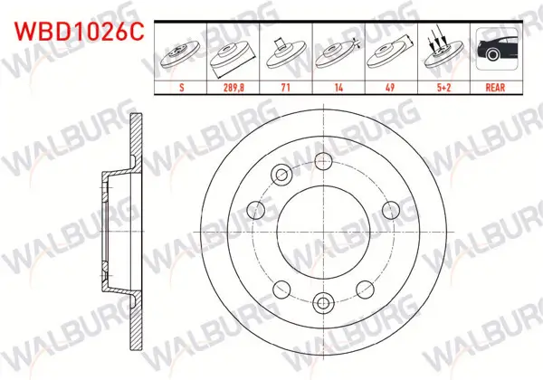 Fren Diski Arka Düz Kaplamalı 5 Bjn 289,8X14x71x49 Fiat Scudo 1.6 Mjt-2.0 Mjt 2007-/ Citroen Jumpy II 1.6 HDI-2.0 HDI 2006-/ Peugeot Expert 1.6 HDI-2.0 HDI 2007-