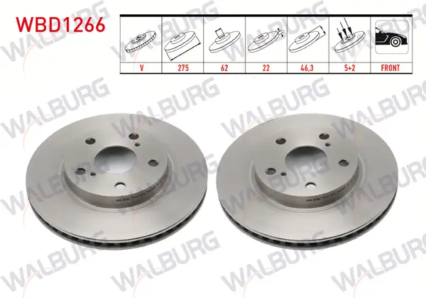 Fren Diski Ön Havalı 5 Bjn 275X22x62x46,3 Toyota Corolla 1.4 Vvt-I 2007-2012 / Corolla 1.6 Vvt-I 2007-2012 / Auris 1.4 D-4D 2007-2012 / Auris 1.6 Vvt-I 2007-2012
