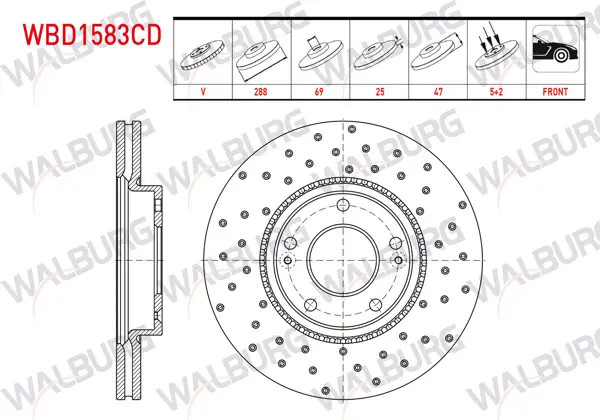 Fren Diski Ön Havalı Kaplamalı Performans Delikli 5 Bjn 288X25x69x47 Hyundai i30 (Pde, Pd) 1.4 Mpı-1.6 CRDI 2016-/ Kia Ceed 1.0 T-GDI-1.4 T-GDI-1.6 CRDI 2018-