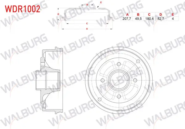 Fren Kampanası Arka 4 Delik 207,7X51,92X180,4X82,7 Renault 9 1.4 1985-2000 / Clio II 1.2İ-1.4İ 1998-2005