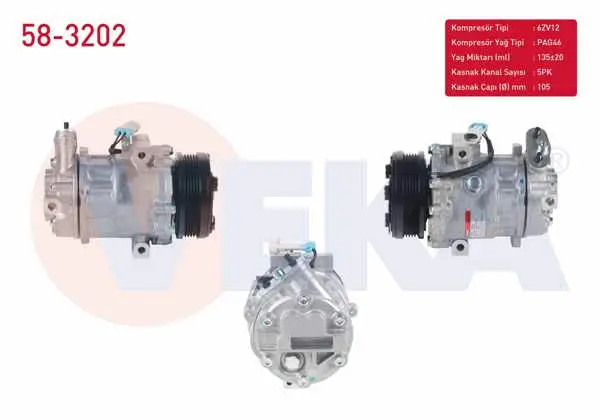Klima Kompresörü 5Pk 105mm Opel Astra G 1.6 16V (F69) (F08, F48)-1.8 16V-2.0 16V 1998-2005 / Zafira A 1.6 16V-1.8 16V (F35) (F75) 1999-2005
