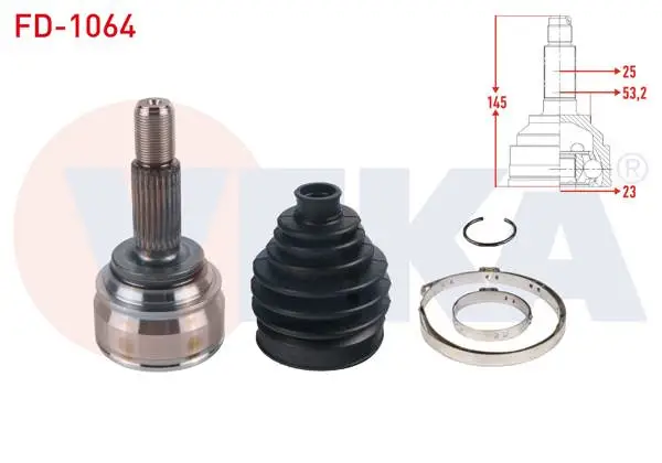 Aks Kafası Sol-Sağ On Dıs 25X23x53,2 Uzunluk 145mm Ford Fiesta VII 1.5 TDCI M-T 6 İleri 2017 -