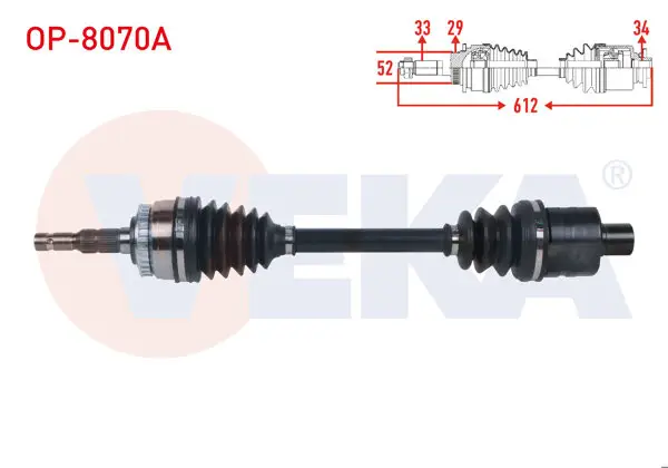 Komple Aks Sağ On ABS li 29 Dıs Uzunluk 612mm Opel Corsa C 1.7 CDTI M-T 2000-2006 / Combo C 1.7 CDTI M-T 2001-2006 / Meriva A 1.7 CDTI M-T 2003-2010