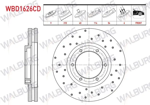 Fren Diski Ön Havalı Kaplamalı Performans Delikli 6 Bjn 310X40x114x53,8 Mitsubishi Canter (Fe5, Fe6) Euro 5 2012-