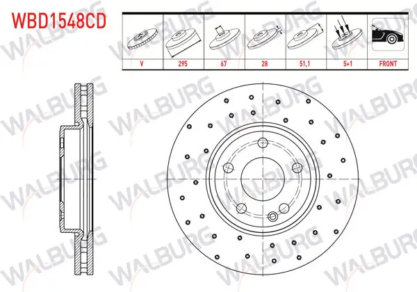 Fren Diski Ön Havalı Kaplamalı Performans Delikli Mercedes A Serisi (W176) A 220 CDI 5 Bjn 295X28x67x51,1 2012-