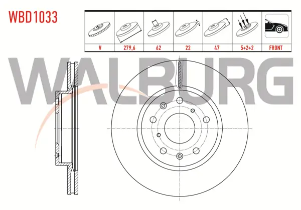 Fren Diski Ön Havalı 5 Bjn 279,6X22x62x47 Suzuki Sx4 1.6 2006-2013 / Sx4 1.5 Vvt-I 5 2006-2013 / Fiat Sedıcı 1.6 16V 2006-
