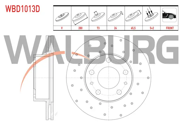 Fren Diski Ön Havalı Performans Delikli 5 Bjn 280X24x73x65,5 Fiat Ducato 2.8 TDI-2.0 Mjt-2.3 Mjt 2002-2006 / Citroen Jumper II 2.8 HDI 2002-2006 / Peugeot Boxer III 2.2 HDI 2006-2014