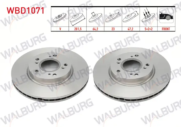 Fren Diski Ön Havalı 5 Bjn 281,5X23x64,2X47,2 Honda Civic VII 1.6İ-1.8 I-Vtec-2.0 I-Vtec 00-06 / Civic VIII 1.4-1.8 05-12 / Civic Ix 1.6İ-1.4 12-16 / Civic X 1.0 1.6 İvtec 16-/ Cr-V II 2.0İ 02-06