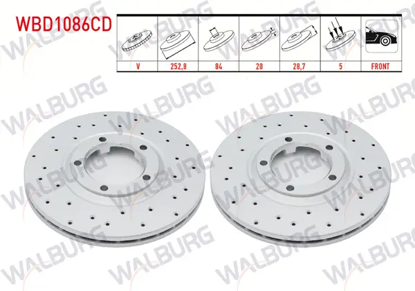Fren Diski Ön Havalı Kaplamalı Performans Delikli 5 Bjn 252,8X20x84x28,7 Hyundai H100 2.5 D 1993-2004