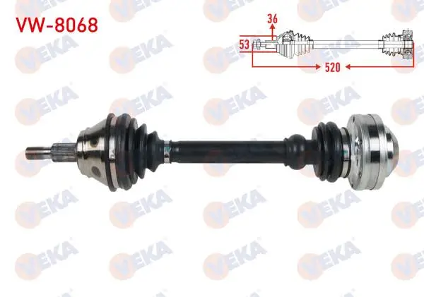 Komple Aks Sol Ön Uzunluk 520mm VW Golf IV (1J1) 1.9 TDI 97-05 / Bora (1J2) 1.9 TDI 98-05 / Audi A3 (8L1) 1.8 T-1.9 TDI 96-03 / Seat Leon (1M1) 1.9 TDI 99-06 / Skoda Octavia (1U2) 1.9 TDI 96-04