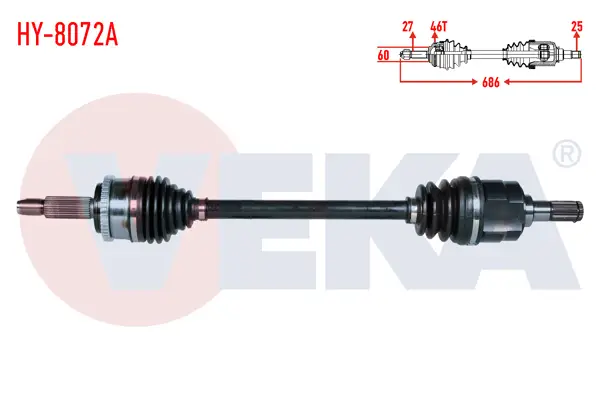 Komple Aks Sol Ön Uzunluk 686mm ABS li 46 Dıs Hyundai Elantra 1.6 Cvvt M-T 6 İleri 2011-2015