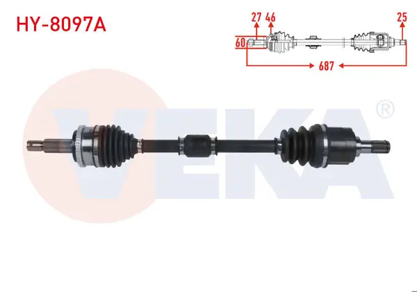 Komple Aks Sol Ön ABS li 46 Dıs Uzunluk 687mm Hyundai i30 (Gd) 1.4 Mpı-1.6 GDI 6 M-T 2011-2017 / Kia Cerato III 1.6 Cvvt M-T 2016 -