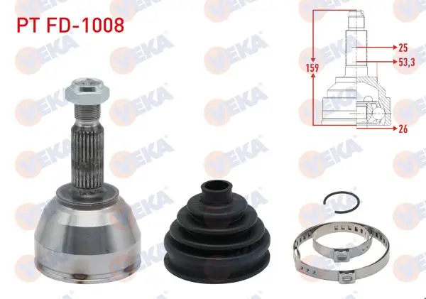 Aks Kafası Sol-Sağ On Dıs Ford Transit Connect 1.8 TDCI 90 Hp 25X26x53.3 Uzunluk 158,8mm 2002-2013