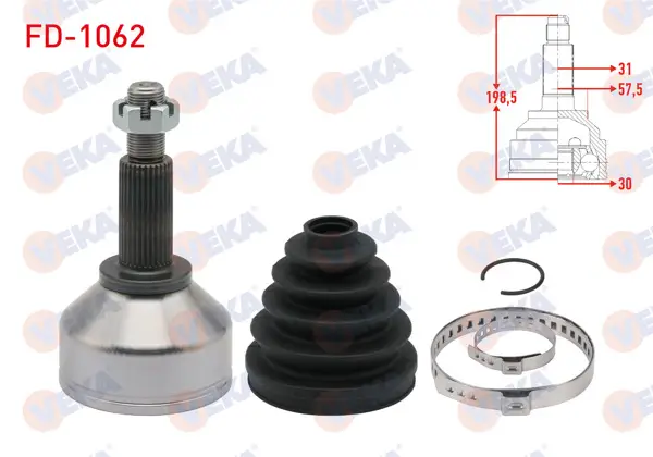 Aks Kafası Sol-Sağ On Dıs 31X30x57,5 Uzunluk 198,5 mm Ford Transit Custom (V362) Uzun Sase 2.2 TDCI-2.0 TDCI 2012 -