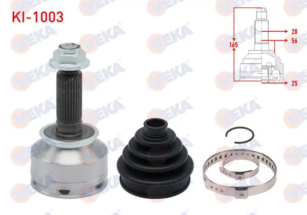 Aks Kafası Sol-Sağ On Dıs Kia Sorento I (Jc) 2.5 CRDI 28X25x56 Uzunluk 165mm 2002-2009