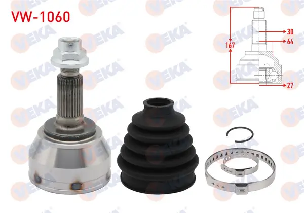 Aks Kafası Sol-Sağ On Dıs Volkswagen Touareg (7La,7L6,7L7) 3.0 V6 TDI 30X27x64 Uzunluk 167mm 2002-2010