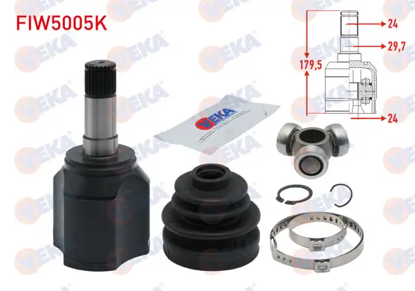 Aks Kafası Sol Ön Ic Fiat Doblo (119,223) 1.3 Mjt 24X24x29.7 Uzunluk 179,5 mm 2001-2010 / Doblo Combo Euro 6 2015-2022