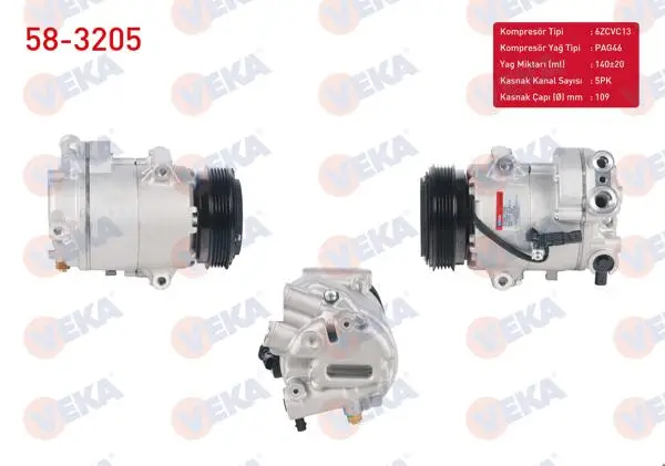Klima Kompresörü 5Pk 109mm Opel Astra J 1.4İ 2009-2016 / Insignia 1.4 T 2008-/ Meriva B 1.4 2010-/ Chevrolet Cruze 1.4 2011-2014