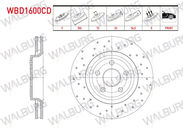 Fren Diski Ön Havalı Kaplamalı Performans Delikli 5 Bjn 18 Jant 350X32x72x54,5 Jeep Grand Cherokee IV (Wk,Wk2) 3.0 Crd-3.6 V6 2010-