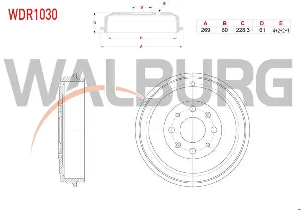 Fren Kampanası Arka 4 Delik 269X60x228,3X61 Fiat G.Punto 1.3 Mjt-1.4 2005-2012 / G.Punto Evo 1.3 Mjt-1.4 2008-2012 / Opel Corsa D 1.2-1.4-1.3 CDTI 2006-2014 / Corsa E 1.2-1.4-1.3 CDTI 2014 -