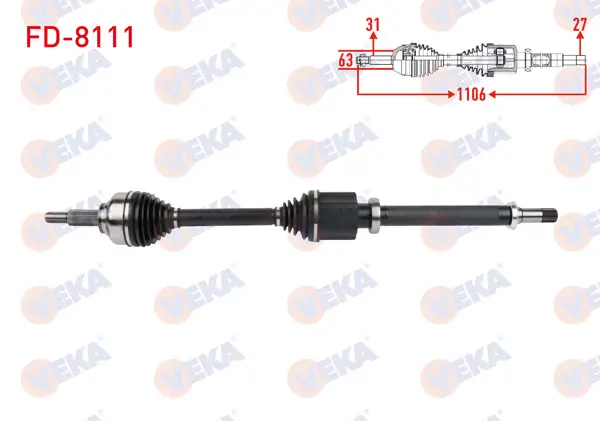 Komple Aks Sağ On Uzunluk 1106mm Ford Tourneo-Transit Custom (V362) 2.0 Ecoblue A-T 2015 -
