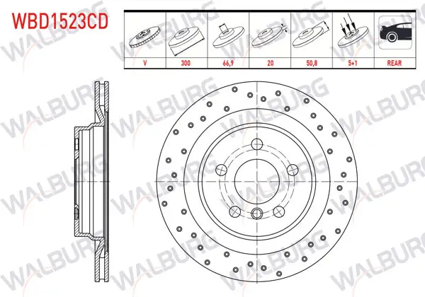 Fren Diski Arka Havalı Kaplamalı Performans Delikli 5 Bjn 300X20x66,9X50,8 BMW X1 (F48) 2.0 D-2.0İ 2014-