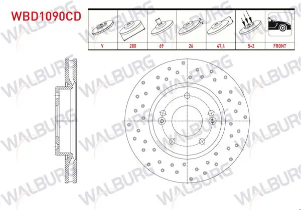 Fren Diski Ön Havalı Kaplamalı Performans Delikli 5 Bjn 280X26x69x47,4 Hyundai i30 (Fd) 1.4İ-1.6İ 2007-2011 / Ix20 (Jc) 1.4İ-1.4 CRDI-1.6İ 2010-/ Kia Ceed 1.6 CRDI-1.4İ-1.6İ 2006-2012 / Sportage