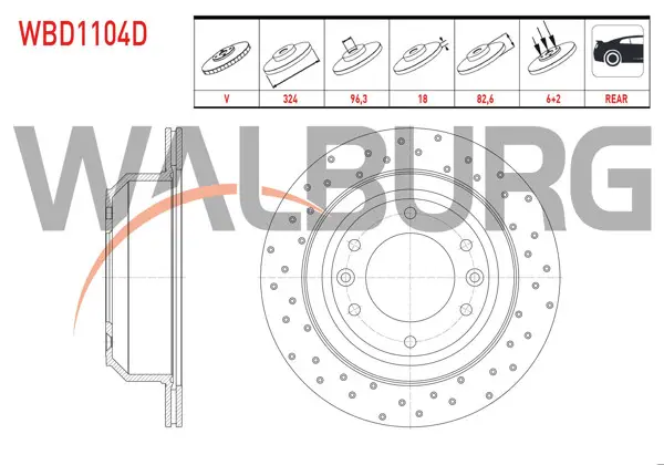 Fren Diski Arka Havalı Performans Delikli 6 Bjn 324X18x96,3X82,6 Hyundai H1 2.5 CRDI 2008-