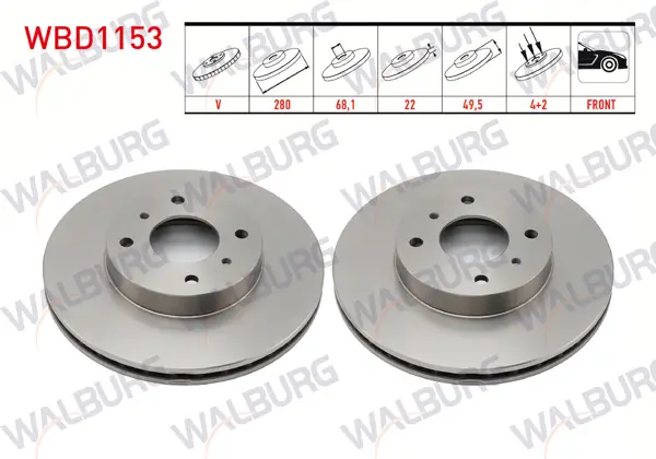 Fren Diski Ön Havalı 4 Bjn 280X22x68,1X49,5 Nissan Primera 1.6İ 16V-1.8İ 16V-2.0İ 16V-2.0 TD 1996-2001 / Almera II 1.5İ 16V-1.8İ 2000-2007 / 200 Sx 1.8 1988-1994