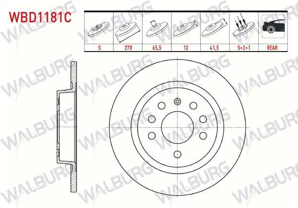 Fren Diski Arka Düz Kaplamalı 5 Bjn 278X12x65,5X41,5 Opel Vectra C 1.6 16V 2.0 Dtı 2002-2008 / Vectra C 1.9 CDTI 2002-2008 / Vectra C 2.0 Dtı 2002-2008 / Sıgnum 1.8İ 2003-