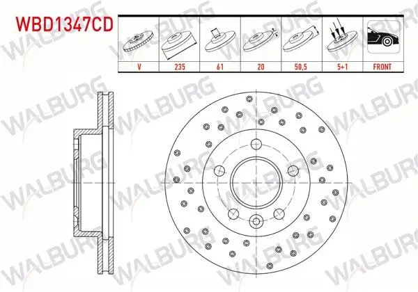 Fren Diski Ön Havalı Kaplamalı Performans Delikli 5 Bjn 235X20x61x50,5 Dacia Logan Pick-Up 1.5 DCI 2007-