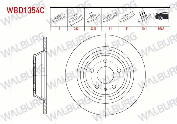 Fren Diski Arka Düz Kaplamalı 5 Bjn 302X11x63,5X51 Ford Mondeo V 1.6 TDCI 2014-/ Mondeo V 1.5 Ecoboost 2014-/ Mondeo V 2.0 TDCI 2014-
