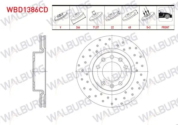 Fren Diski Ön Havalı Kaplamalı Performans Delikli 5 Bjn 266X22x71,07X48 Peugeot 308 II 1.6 HDI 2014 / 308 II 1.2 Thp 2014-/ 308 II 1.2 VTI 2014-/ 308 II 1.6 Thp 2014-