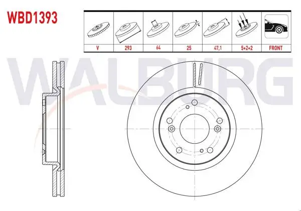 Fren Diski Ön Havalı 5 Bjn 293X25x64x47,1 Honda Civic Ix 1.6 I-Dtec 16 Jant 2012-2016